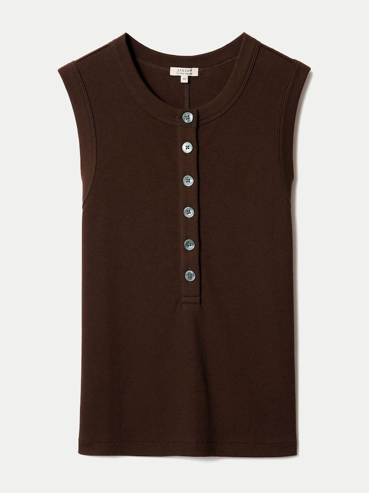 Jigsaw Brown Ribbed Henley Vest - Image 5 of 5 Jigsaw Brown Ribbed Henley Vest - Image 5 of 5
