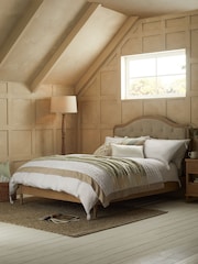 Soft Texture Light Natural Rose Wood Upholstered Bed Frame - Image 1 of 6