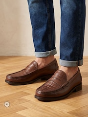 Jones Bootmaker Brown Romsey Leather Penny Loafers - Image 1 of 6