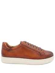 Marron fauve - Coupe large - Jones Bootmaker Mens Simon Leather Trainers - Image 2 de 6