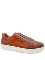 Marron fauve - Coupe large - Jones Bootmaker Mens Simon Leather Trainers - Image 3 de 6