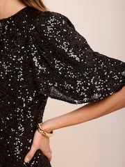 Mint Velvet Black Sequin Mini Dress - Image 4 of 7