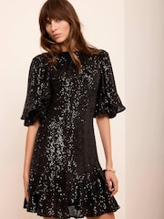 Mint Velvet Black Sequin Mini Dress - Image 5 of 7