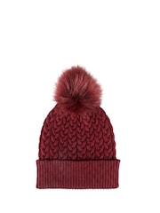 Jones Bootmaker Burgundy Red Valkyrie Soft Knitted Pom Hat & Scarf Set - Image 3 of 4