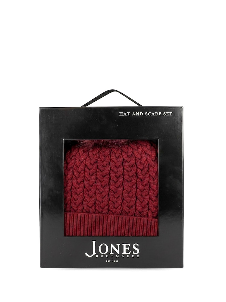 Jones Bootmaker Burgundy Red Valkyrie Soft Knitted Pom Hat & Scarf Set - Image 4 of 4 Jones Bootmaker Burgundy Red Valkyrie Soft Knitted Pom Hat & Scarf Set - Image 4 of 4