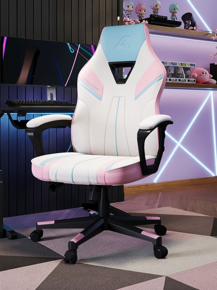 X Rocker Bubblegum Pink Tempest Ergonomic PC Office Gaming Chair - Image 1 of 6 X Rocker Bubblegum Pink Tempest Ergonomic PC Office Gaming Chair - Image 1 of 6