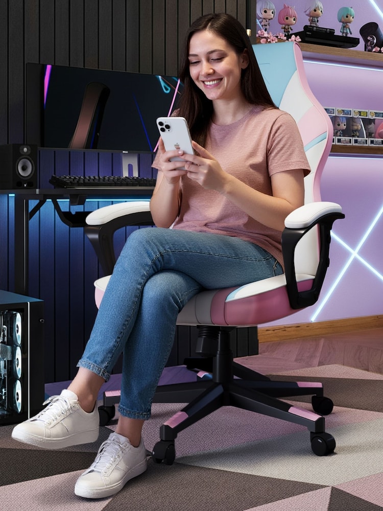 X Rocker Bubblegum Pink Tempest Ergonomic PC Office Gaming Chair - Image 2 of 6 X Rocker Bubblegum Pink Tempest Ergonomic PC Office Gaming Chair - Image 2 of 6
