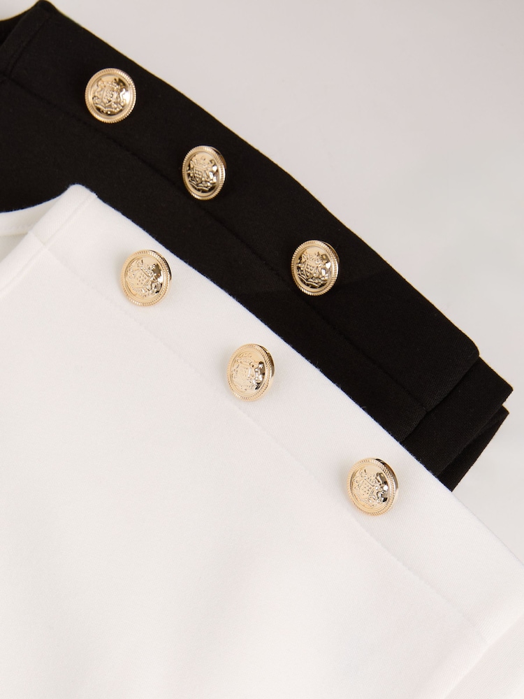 Lipsy Black/White Military Button Detail Round Neck T-Shirts 2 Pack - Image 6 of 6