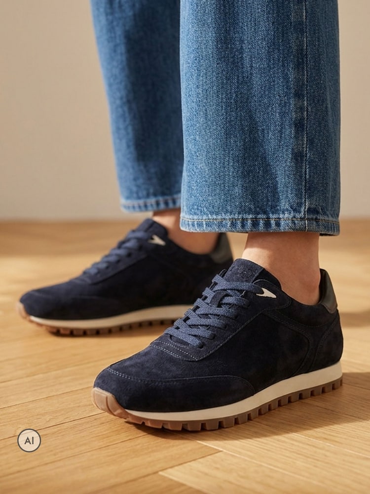 Jones Bootmaker Navy Blue Ashwin Leather Trainers - Image 1 of 6 Jones Bootmaker Navy Blue Ashwin Leather Trainers - Image 1 of 6