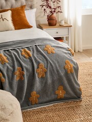 Grey Christmas Gingerbread Throw - Image 1 of 6