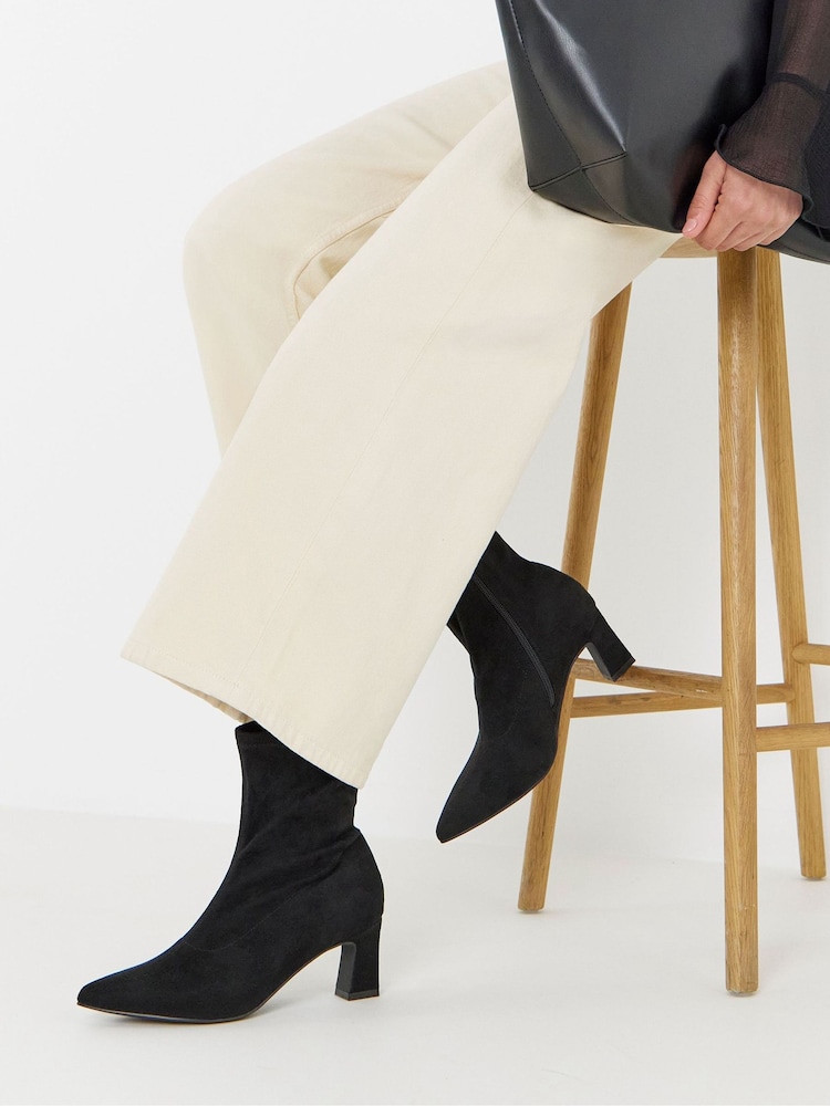 JD Williams Black Extra Wide Fit Pointed Stretch Block Heel Ankle Boots - Image 1 of 4