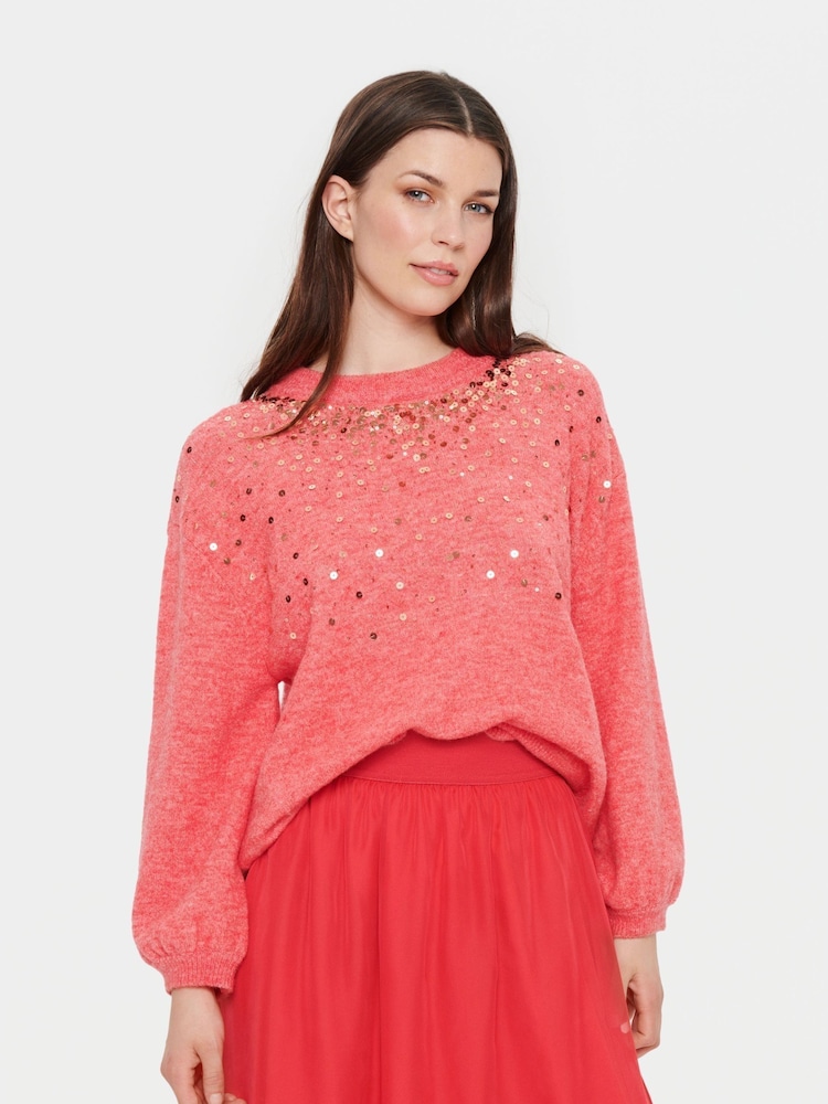 Saint Tropez Pink Barbel Sequin Knitted Pullover Jumper - Image 1 of 1