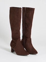 JD Williams Brown Wide Fit Pointed Block Heel Stretch Knee High Boots - Image 3 of 4