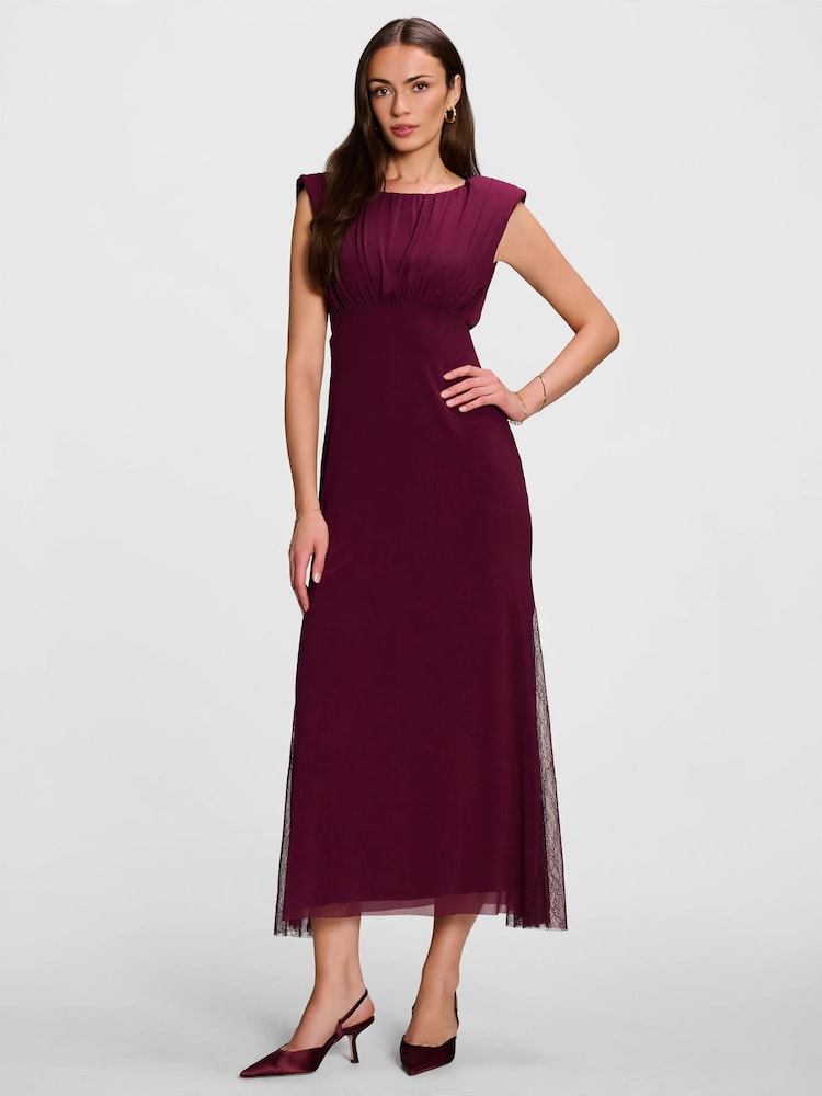 Jolie Moi Purple Lace Insert Mesh Maxi Dress - Image 1 of 6