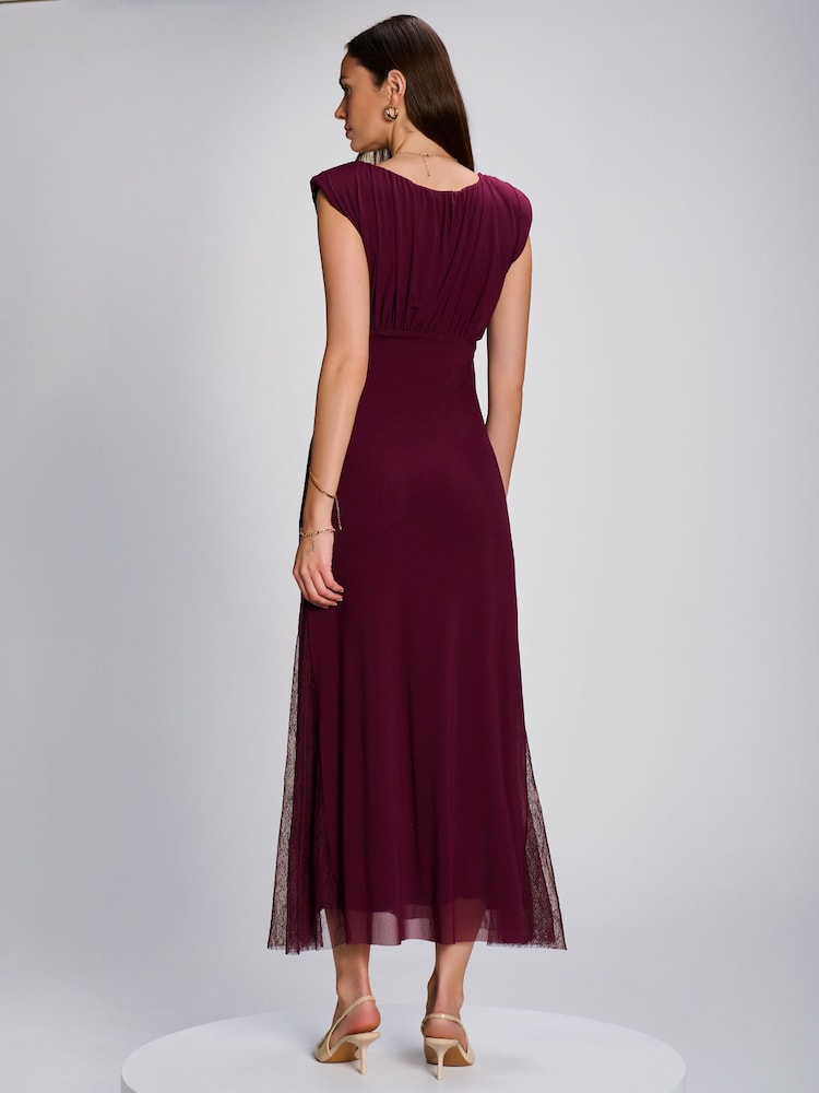 Jolie Moi Purple Lace Insert Mesh Maxi Dress - Image 2 of 6