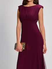 Jolie Moi Purple Lace Insert Mesh Maxi Dress - Image 3 of 6