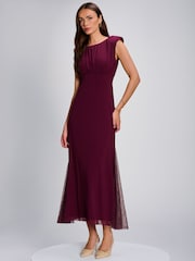 Jolie Moi Purple Lace Insert Mesh Maxi Dress - Image 5 of 6