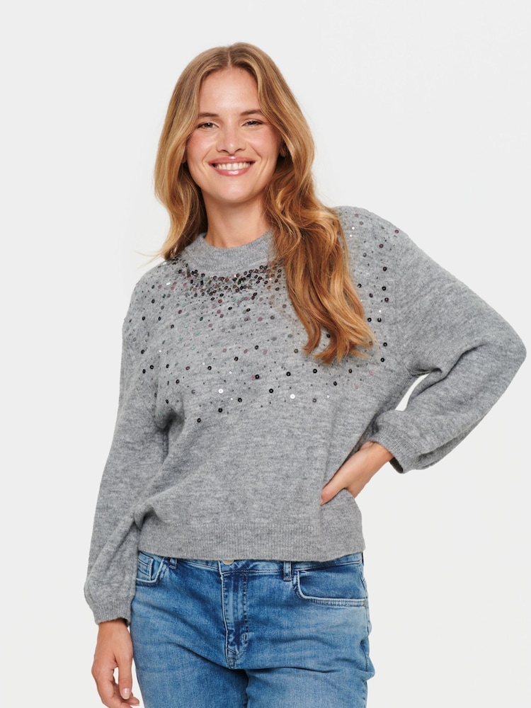 Saint Tropez Grey Barbel Sequin Knitted Pullover Jumper - Image 1 of 1