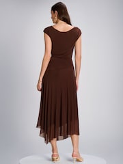 Jolie Moi Brown Asymmetrical Draped Mesh Maxi Dress - Image 2 of 6