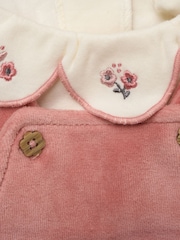 Rock-A-Bye Baby Boutique Pink Bodysuit Embroidered Collar and Velour Dungarees Set - Image 3 of 5