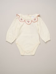 Rock-A-Bye Baby Boutique Pink Bodysuit Embroidered Collar and Velour Dungarees Set - Image 4 of 5