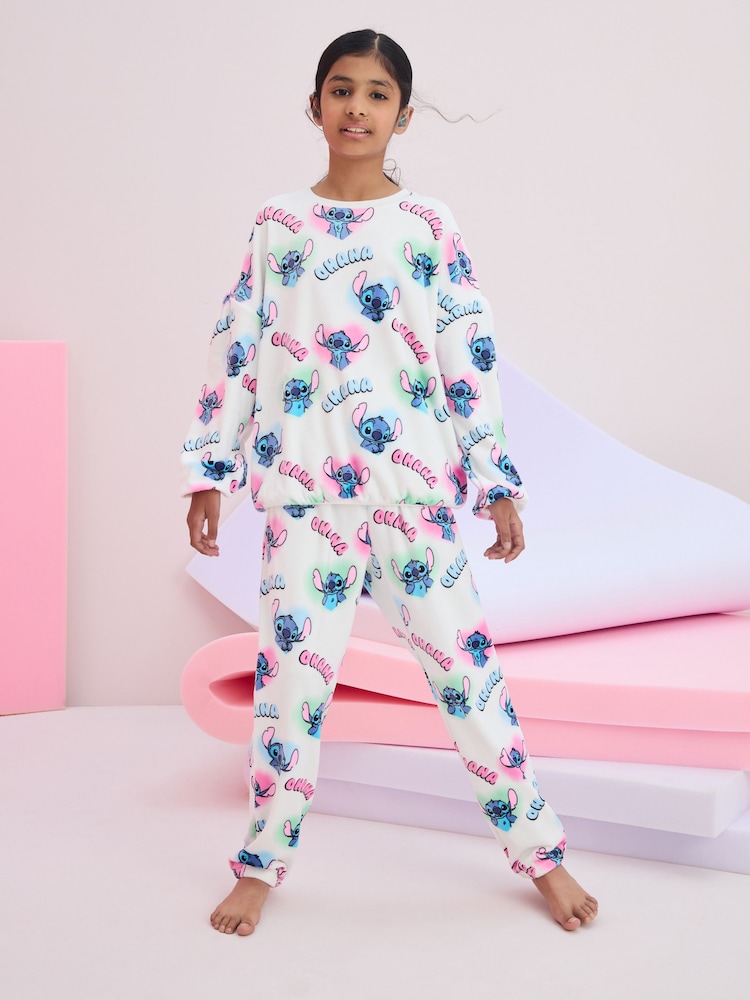 White/Pink License Lilo and Stitch Cosy Fleece Pyjamas (3-16yrs) - Image 1 of 10