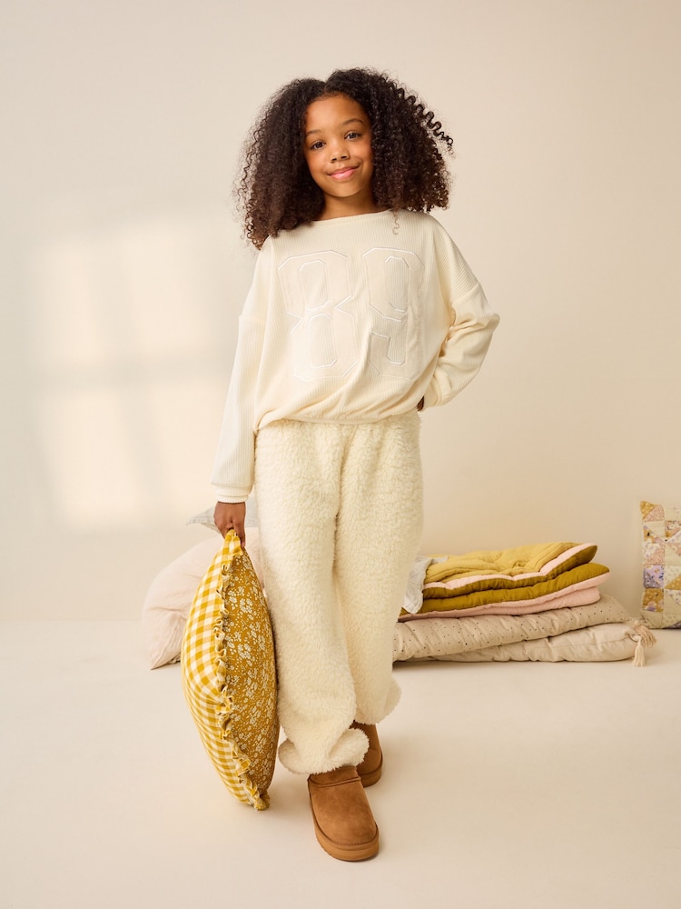 Cream/Blue Cosy Fleece Pyjamas (3-16yrs) - Image 1 of 9