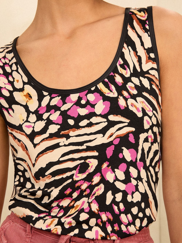 Love & Roses Black And Pink Animal Print Jersey Scoop Neck Vest Top - Image 2 of 4 Love & Roses Black And Pink Animal Print Jersey Scoop Neck Vest Top - Image 2 of 4