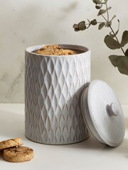 Grey Embossed Geo Biscuit Jar - Image 2 of 4
