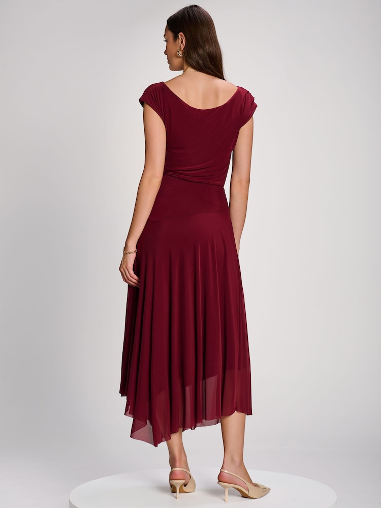 Jolie Moi Red Asymmetrical Draped Mesh Maxi Dress - Image 2 of 6 Jolie Moi Red Asymmetrical Draped Mesh Maxi Dress - Image 2 of 6