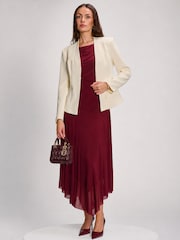 Jolie Moi Red Asymmetrical Draped Mesh Maxi Dress - Image 5 of 6