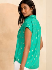 Love & Roses Green Foil Roll Sleeve Utility Shirt - Image 3 of 4
