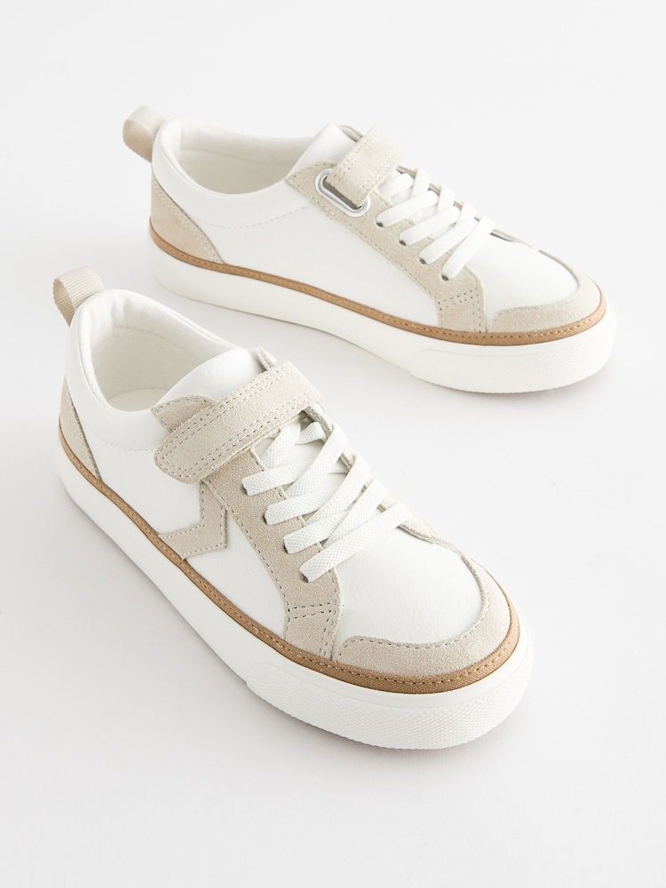 White Wide Fit (G) Elastic Lace Touch Fastening Chevron Trainers - Image 1 of 6