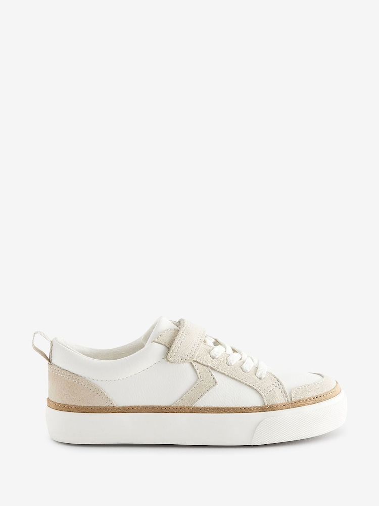 White Wide Fit (G) Elastic Lace Touch Fastening Chevron Trainers - Image 2 of 6