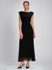 Jolie Moi Black Lace Insert Mesh Maxi Dress - Image 1 of 6