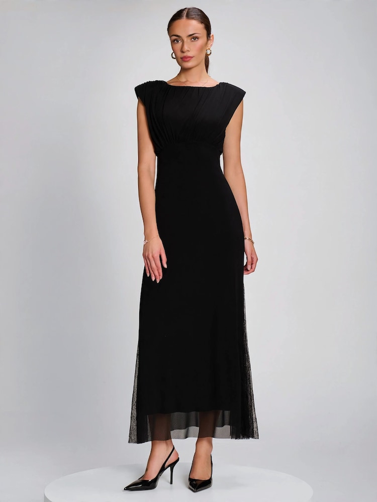 Jolie Moi Black Lace Insert Mesh Maxi Dress - Image 1 of 6 Jolie Moi Black Lace Insert Mesh Maxi Dress - Image 1 of 6