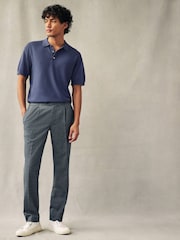 Mid Blue Knitted Bubble Textured Regular Fit Polo Shirt - Image 2 of 10