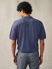 Mid Blue Knitted Bubble Textured Regular Fit Polo Shirt - Image 3 of 10