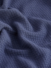 Mid Blue Knitted Bubble Textured Regular Fit Polo Shirt - Image 9 of 10