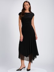 Jolie Moi Black Asymmetrical Draped Mesh Maxi Dress - Image 4 of 6