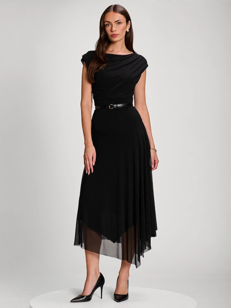 Jolie Moi Black Asymmetrical Draped Mesh Maxi Dress - Image 6 of 6 Jolie Moi Black Asymmetrical Draped Mesh Maxi Dress - Image 6 of 6