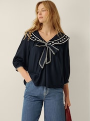 Monsoon Blue Lila Embroidered Sailor Collar Top - Image 1 of 4