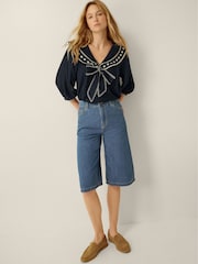 Monsoon Blue Lila Embroidered Sailor Collar Top - Image 3 of 4