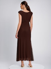 Jolie Moi Brown Lace Insert Mesh Maxi Dress - Image 2 of 6