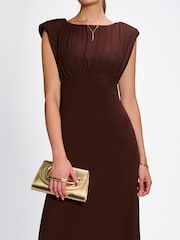 Jolie Moi Brown Lace Insert Mesh Maxi Dress - Image 3 of 6