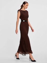 Jolie Moi Brown Lace Insert Mesh Maxi Dress - Image 5 of 6
