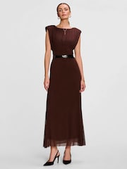 Jolie Moi Brown Lace Insert Mesh Maxi Dress - Image 6 of 6
