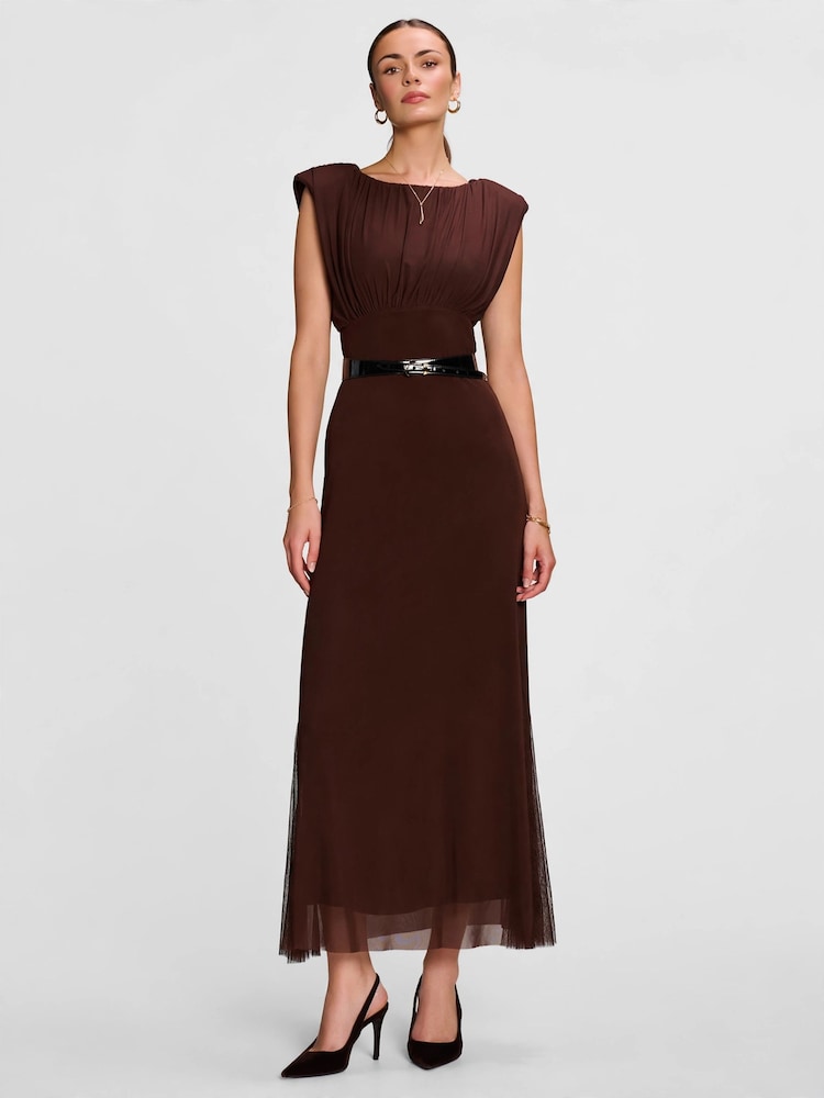 Jolie Moi Brown Lace Insert Mesh Maxi Dress - Image 6 of 6 Jolie Moi Brown Lace Insert Mesh Maxi Dress - Image 6 of 6