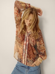 Monsoon Brown Evelina Sheer Floral Print Top - Image 1 of 5