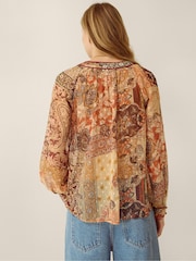 Monsoon Brown Evelina Sheer Floral Print Top - Image 2 of 5